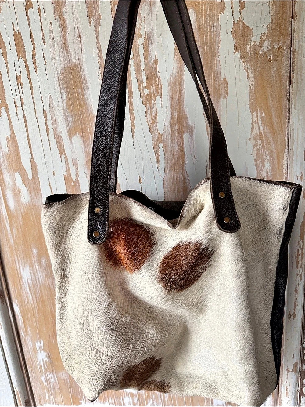 Hair-On Hide Tote in Brown & White